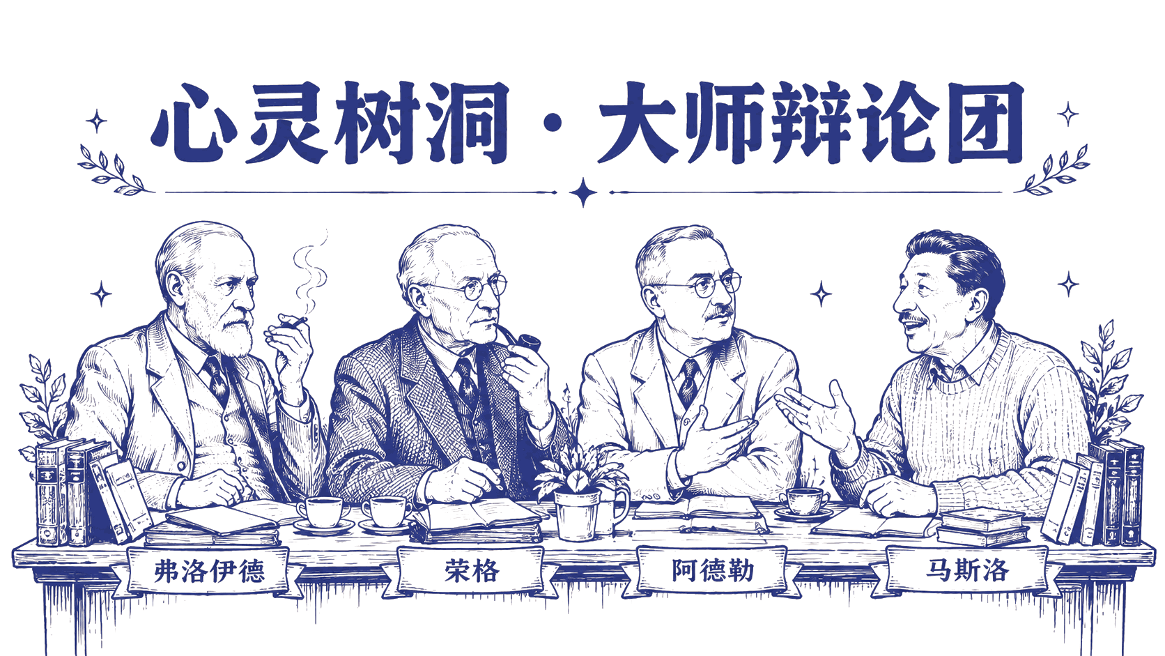 心灵树洞 · 大师辩论团——弗洛伊德、荣格、阿德勒、马斯洛围桌而坐